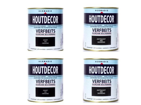 Veiling - Hermadix verfbeits set 4-delig antraciet en zwart, Doe-het-zelf en Bouw, Verf, Beits en Lak