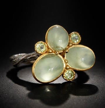 925 zilver zwart gerhodineerd - prehniet - peridot - Ring
