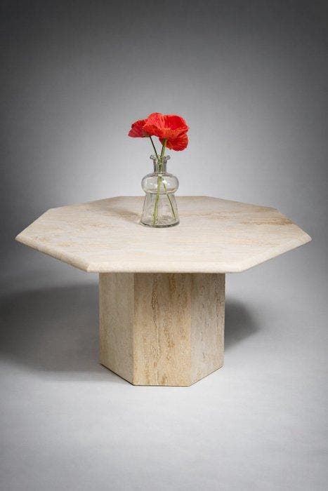 Salontafel - Travertijn - Salontafel van travertijn, Antiek en Kunst, Kunst | Designobjecten