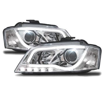 PHARES AUDI A3 8P 08-12 FEUX DIURNES TUBE LIGHT FOND CHROMÉ, Verzenden
