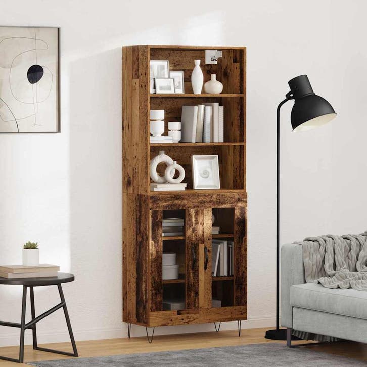 vidaXL Highboard 2 pcs Oudhout Bewerkt hout, Huis en Inrichting, Kasten | Dressoirs, Nieuw, Verzenden