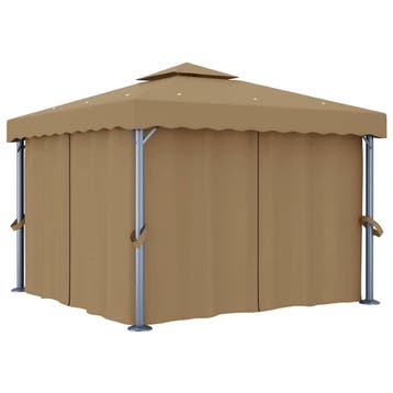 vidaXL Prieel met gordijn 3x3 m aluminium taupe, Tuin en Terras, Partytenten, Verzenden, Nieuw
