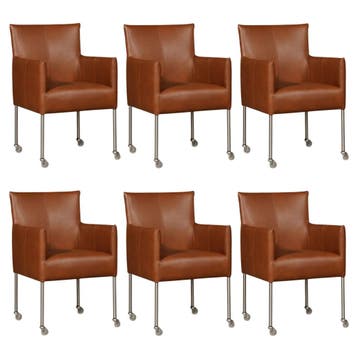 Set van 6 Leren eetkamerstoelen Desire - Granada Savannah, Ophalen of Verzenden, Nieuw, Leer, Eén