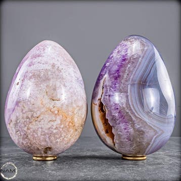 Orca-Achat & Amethyst Ei-Set – Twee buitengewone