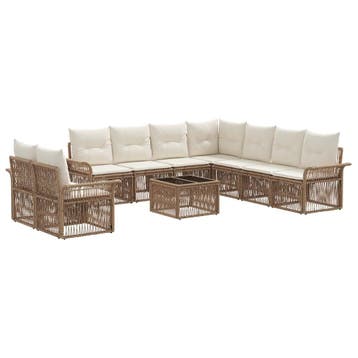 vidaXL Tuinbank Set 10 pcs Beige poly rattan, Verzenden, Nieuw