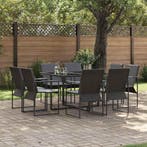 vidaXL Tuin Eettafel Set 9 pcs Zwart Staal, Verzenden, Nieuw