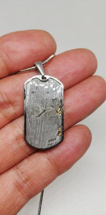 Pendentif météorite Seymchan incrustation feuille dor.