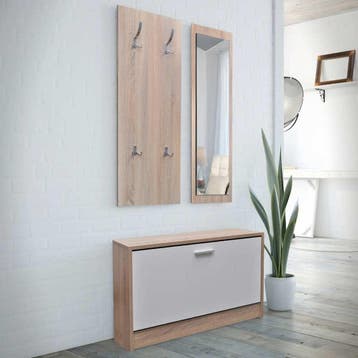 vidaXL 3-delige Schoenenkastset hout eikenkleurig en wit, Huis en Inrichting, Kasten | Schoenenkasten, Verzenden, Nieuw