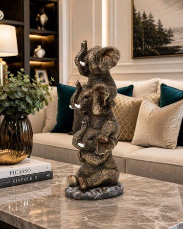 sculptuur, Three Wise Elephants Sculpture Handcrafted See No