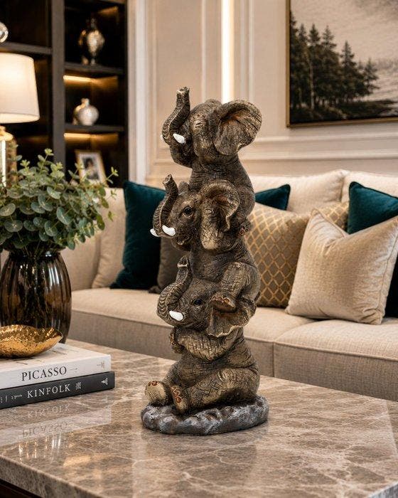 sculptuur, Three Wise Elephants Sculpture Handcrafted See No, Antiquités & Art, Curiosités & Brocante