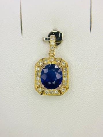 Hanger - 14 karaat Geel goud - 3.30ct. tw. Saffier - Diamant