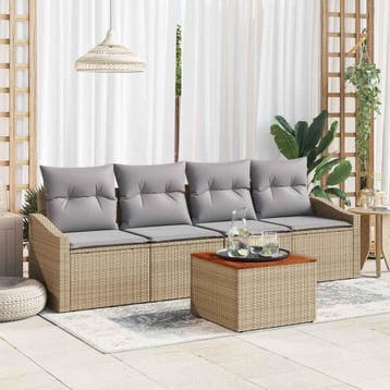 vidaXL Tuinbank Set 5 st Beige en Lichtgrijs poly rattan, Verzenden, Nieuw