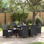 vidaXL Tuin Eettafel Set 7 pcs Zwart poly rattan, Verzenden, Nieuw