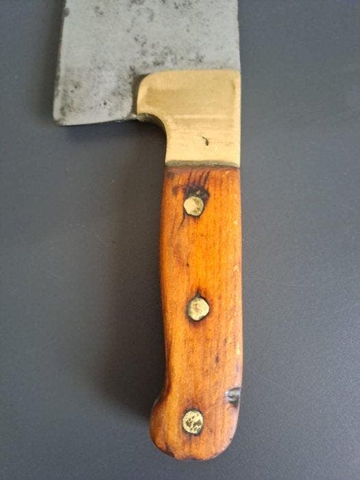 Keukenmes - Cleaver - Staal, Hout, Messing, Hoorn -, Antiquités & Art, Antiquités | Ustensiles de cuisine