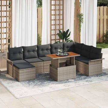 vidaXL Tuinbank Set met opslag 9 pcs Grijs Poly rattan, Verzenden, Nieuw