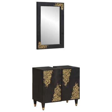 vidaXL Badkamerkast set 2 st Zwart 62 x 33 x 58 cm Massief, Huis en Inrichting, Verzenden, Nieuw
