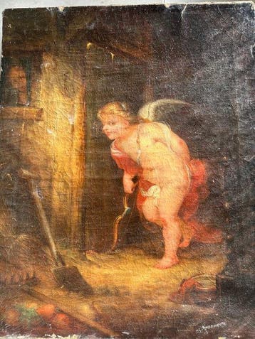 Franse school (XVIII) - La visite de Cupidon, Antiquités & Art