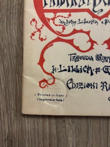 Puccini Giacomo - 1 St. Edition Madama Butterfly Rare First