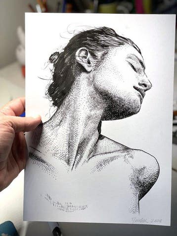 Dario Moschetta - Woman Portrait Ink Drawing Original 260B –