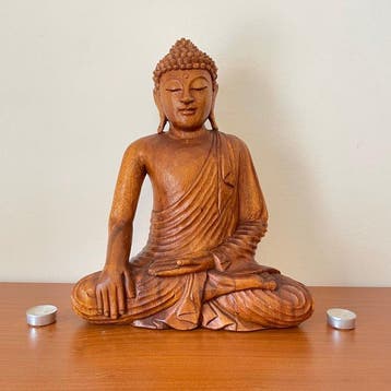 Beeld, Indonesian Peacefull Seated Buddha in Bhumisparshana, Antiek en Kunst