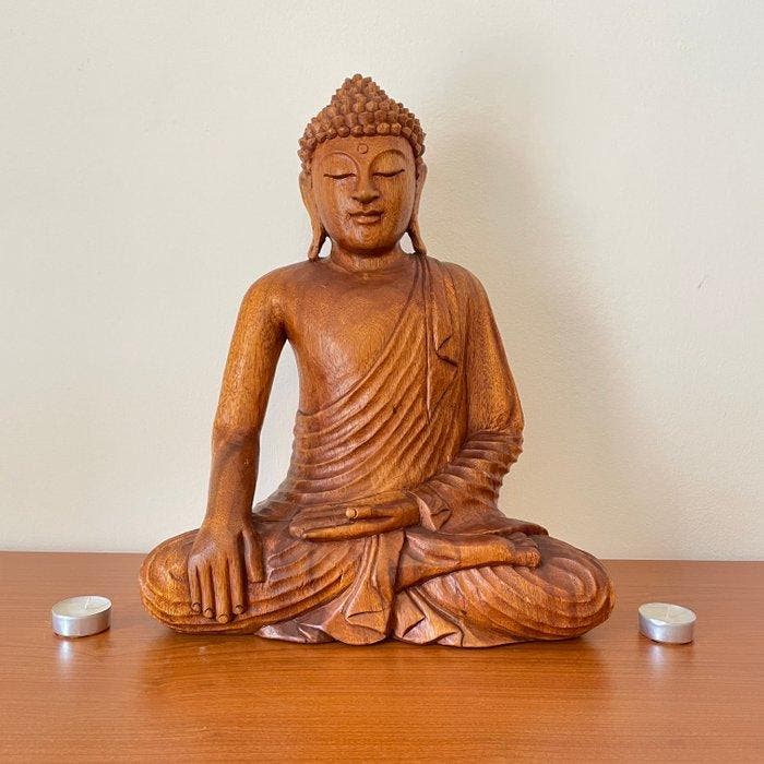 Beeld, Indonesian Peacefull Seated Buddha in Bhumisparshana, Antiek en Kunst, Kunst | Designobjecten