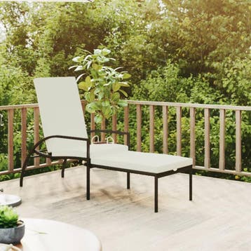 vidaXL Ligbed met voetensteun polyetheen rattan zwart, Tuin en Terras, Verzenden, Nieuw