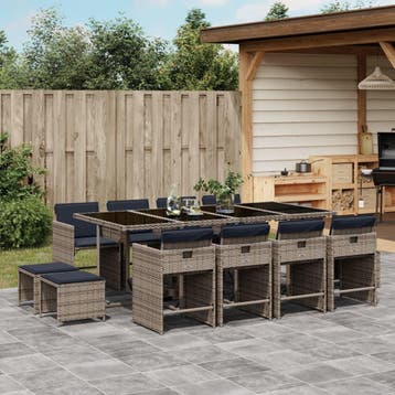 vidaXL 13-delige tuinset met kussens, grijs polyrotan, Verzenden, Tuinset