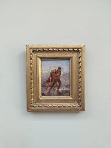 Nederlandse school (XIX) - Schaatsend paar op het ijs, Antiek en Kunst