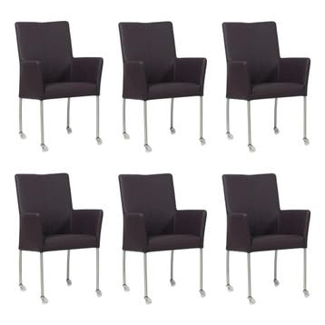 Set van 6 Leren eetkamerstoelen Comfort met wieltjes en, Ophalen of Verzenden