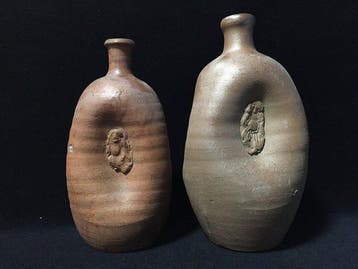 Set of 2 Vintage Japanese Bizen / Shigaraki Ceramic Tokkuri