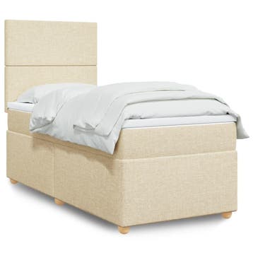 vidaXL Boxspring met matras stof crèmekleurig 90x200 cm, Verzenden, Nieuw