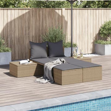 vidaXL Ligbed 2-persoons met kussens poly rattan beige, Verzenden