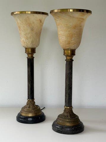Lampe de table (2) - Albâtre, Pierre, Laiton - Une paire de