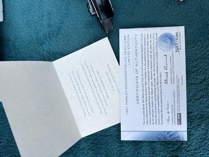 Franklin Mint 1:10 - Model motorfiets - 1947 Harley Davidson, Hobby & Loisirs créatifs, Voitures miniatures | 1:5 à 1:12