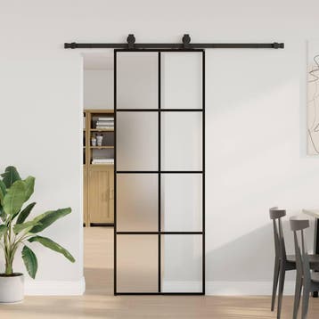 vidaXL Schuifdeur met beslagset 76x205 cm ESG glas zwart, Verzenden, Nieuw