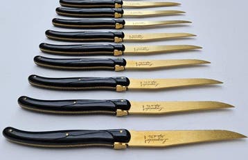 Laguiole - 12x Steak Knives - Gold - style de -