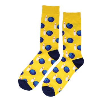 Sokken Katoen - Bowling Print - Geel Blauw - Maat 38-45, Kleding | Dames, Nieuw