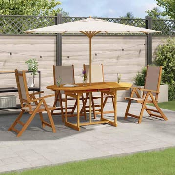 vidaXL 5-delige Tuinset massief acaciahout en textileen, Tuin en Terras, Verzenden, Nieuw, Tuinset