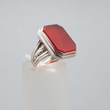 Zilver, Grote Art Deco, Carneool Zegelring - Ring
