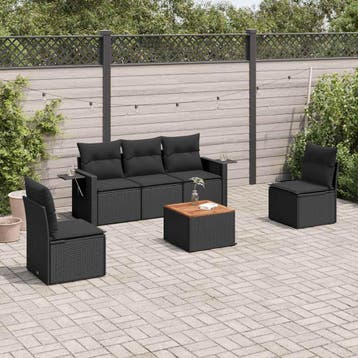 vidaXL 6-delige Loungeset met kussens poly rattan zwart, Verzenden, Nieuw, Loungeset