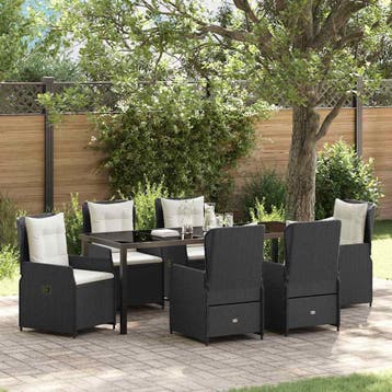 vidaXL Tuin Eettafel Set 7 st Zwart poly rattan, Verzenden