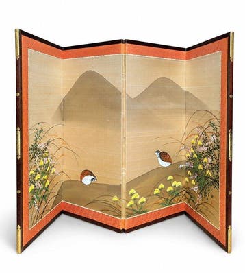 Bybu kamerscherm - Zijde, Papier, Hout, Goud - Japan -