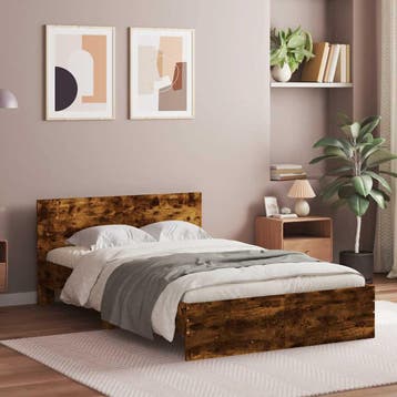vidaXL Bedframe met hoofdeinde gerookt eikenkleurig 120x200, Verzenden