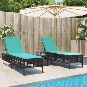 vidaXL Ligstoelen 2 stuks met tafel Zwart Poly Rotan, Verzenden