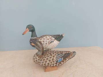 Appelant canard - 4 Canards colverts en bois sculptées et