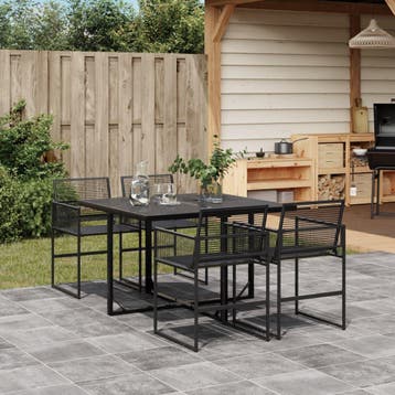 vidaXL 5-delige Tuinset poly rattan zwart, Verzenden, Tuinset