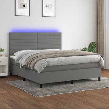 vidaXL Boxspring met matras en LED stof donkergrijs 160x200, Verzenden, Nieuw