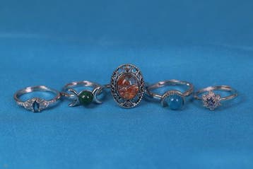 Ringen (50) - Natuurlijke edelstenen - labradoriet, Larimar,