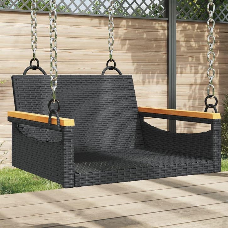 vidaXL Schommelbank 63x62x40 cm poly rattan zwart, Tuin en Terras, Tuinsets en Loungesets, Nieuw, Verzenden