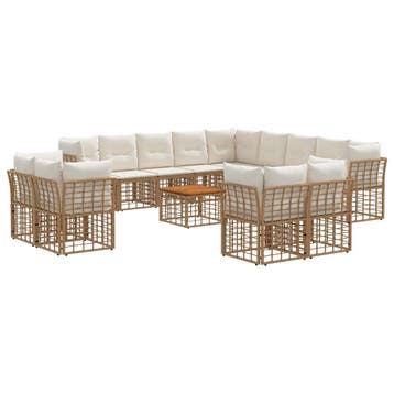 vidaXL Buiten bank set 14 pcs Natuurlijk en Crème Wit, Verzenden